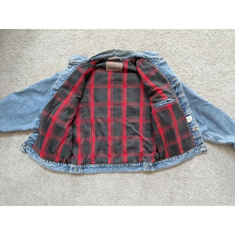 VTG 80s Levi's Denim Trucker Jacket Mens Medium Plaid Flannel Lined Made in USA